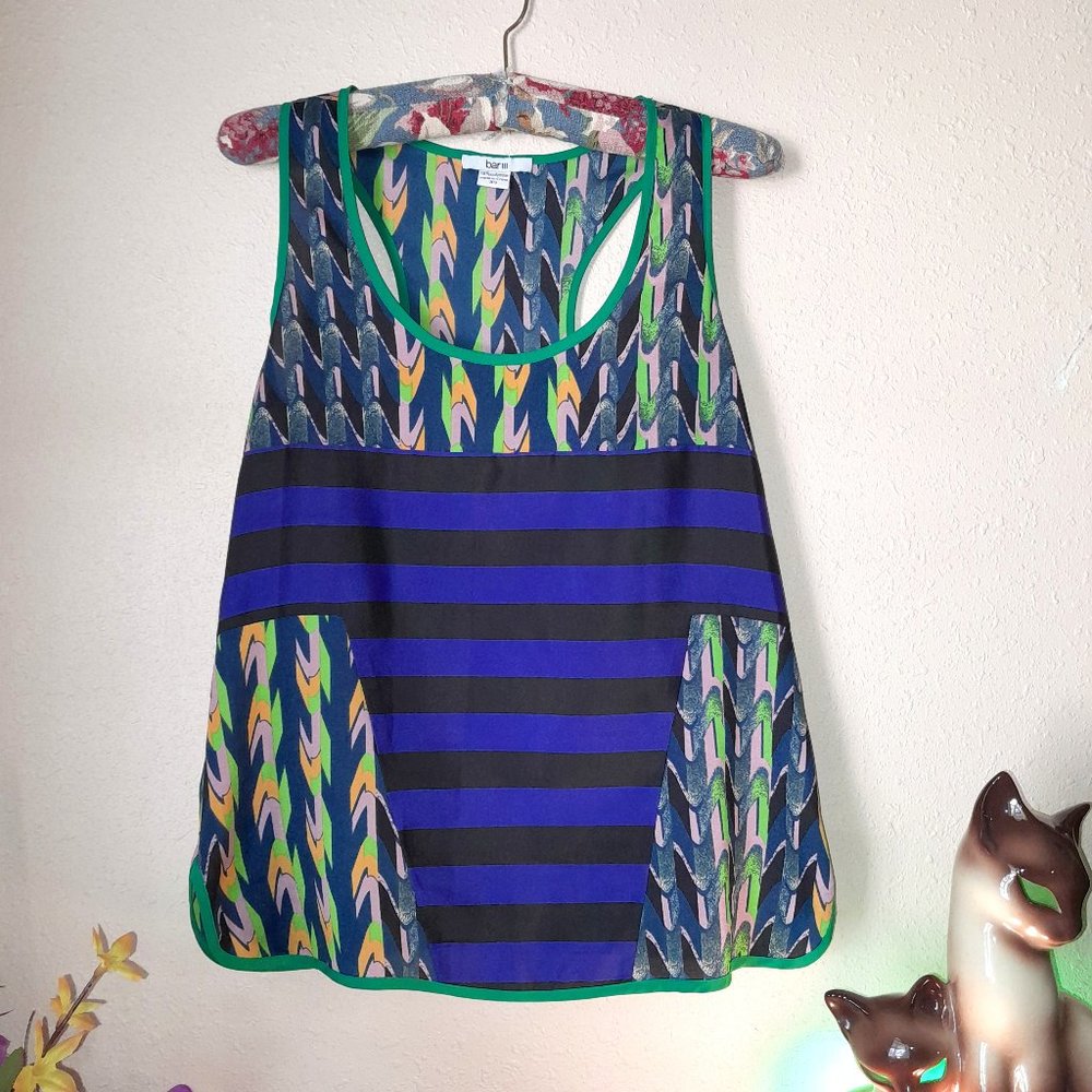 Bar III Colorful Boho Printed Racerback Tanktop Mixed Pattern Blouse Women’s XS